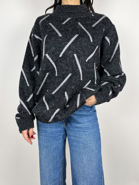 Maglione Vintage Grigio Fantasia Astratta – Anni ’90