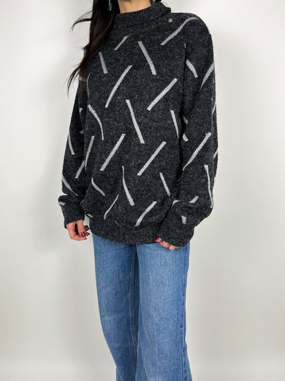 Maglione Vintage Grigio Fantasia Astratta – Anni ’90