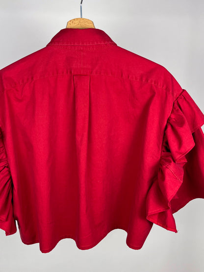Camicia Vintage Ralph Lauren Reworked con Maniche Volant – Rossa