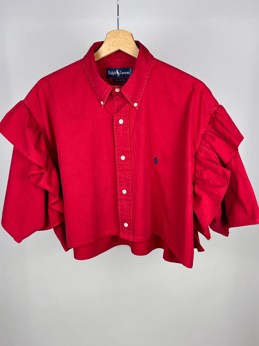 Camicia Vintage Ralph Lauren Reworked con Maniche Volant – Rossa