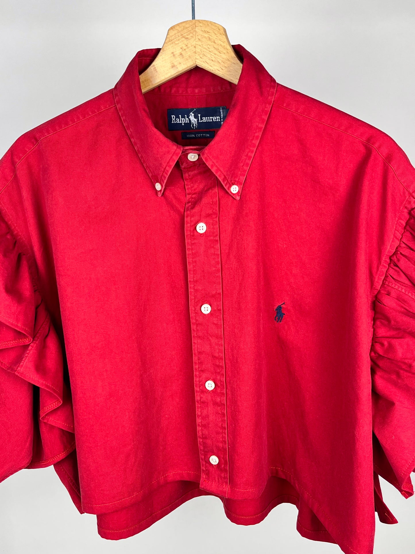 Camicia Vintage Ralph Lauren Reworked con Maniche Volant – Rossa