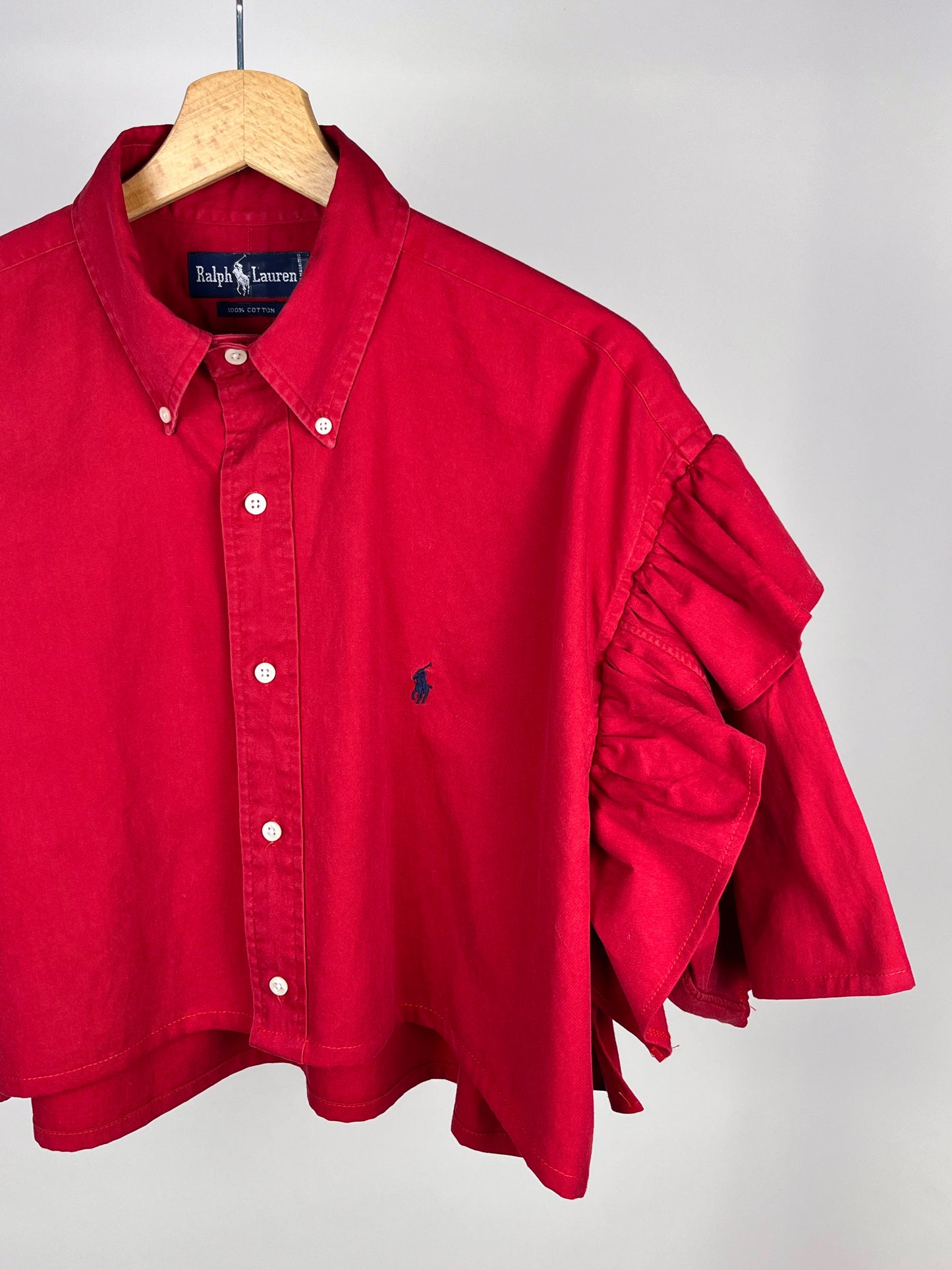 Camicia Vintage Ralph Lauren Reworked con Maniche Volant – Rossa