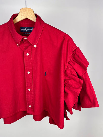 Camicia Vintage Ralph Lauren Reworked con Maniche Volant – Rossa