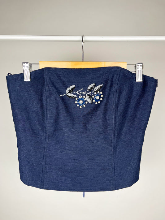 Bustier Vintage Blu Navy con Corsetto