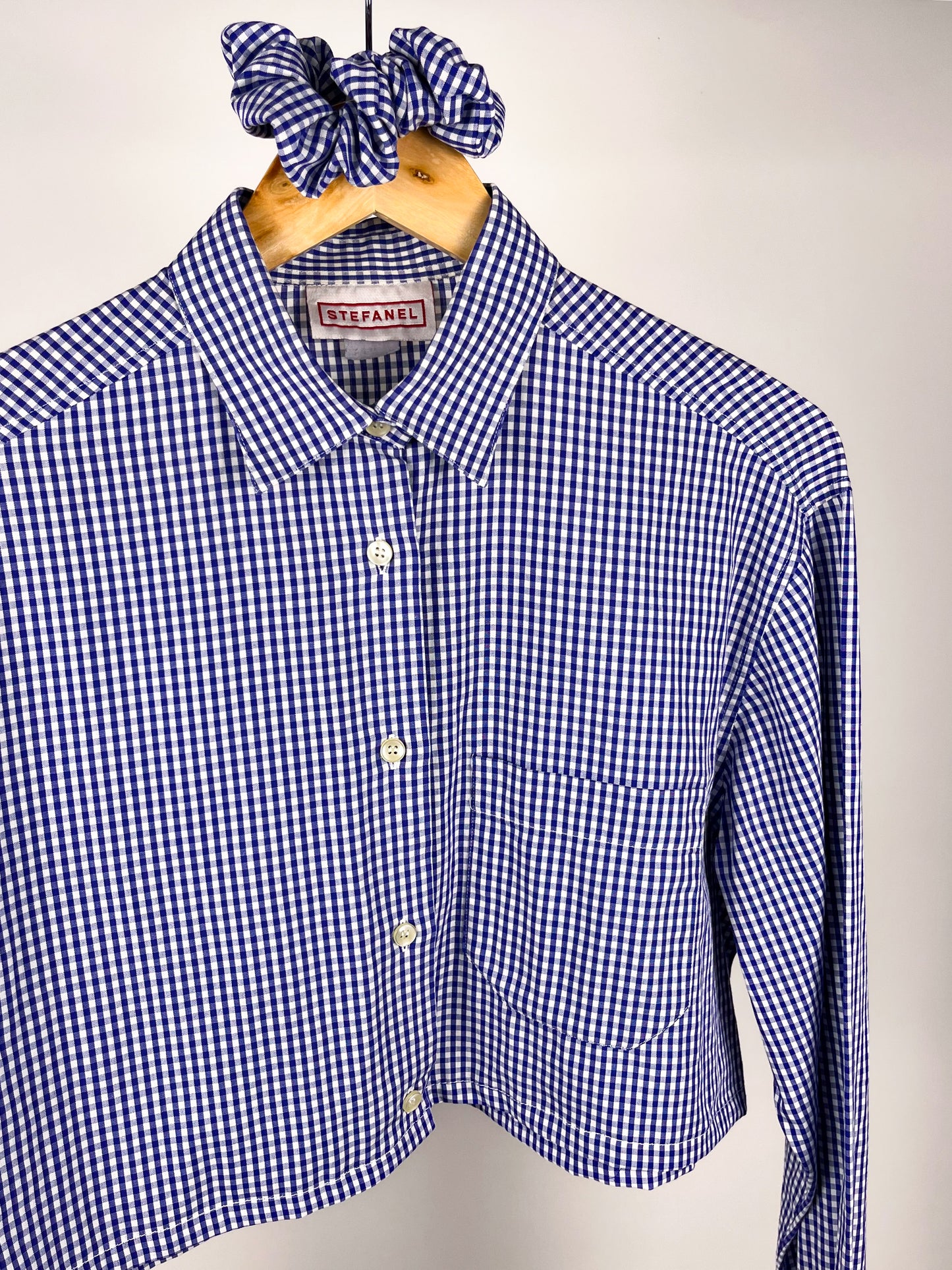 Camicia crop vintage Stefanel a quadretti con scrunchie