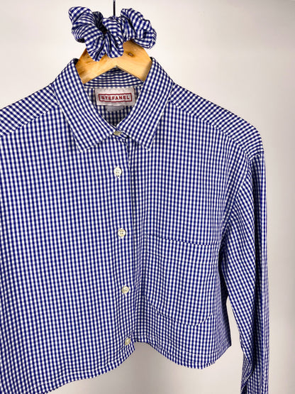 Camicia crop vintage Stefanel a quadretti con scrunchie