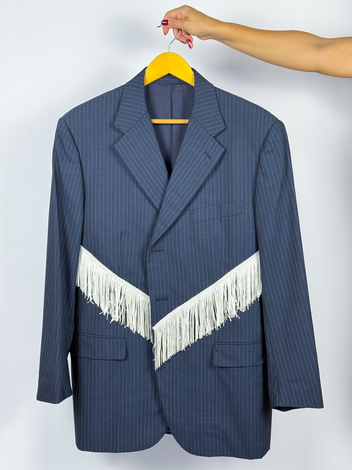 Burberry Vintage Blazer Gessato Navy – Personalizzato con frange