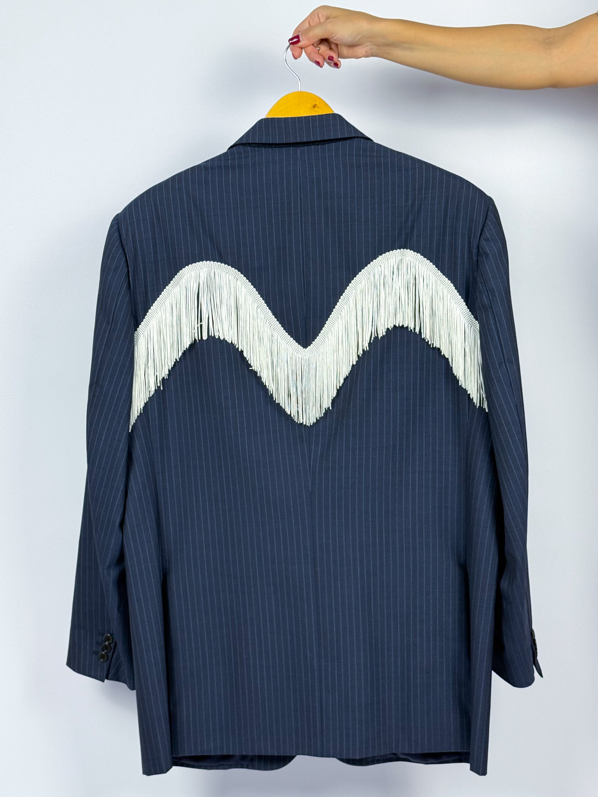 Burberry Vintage Blazer Gessato Navy – Personalizzato con frange