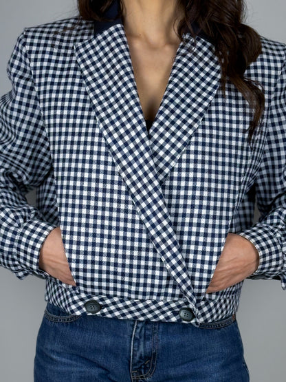Giacca corta vintage donna vichy blu/bianco anni ’90