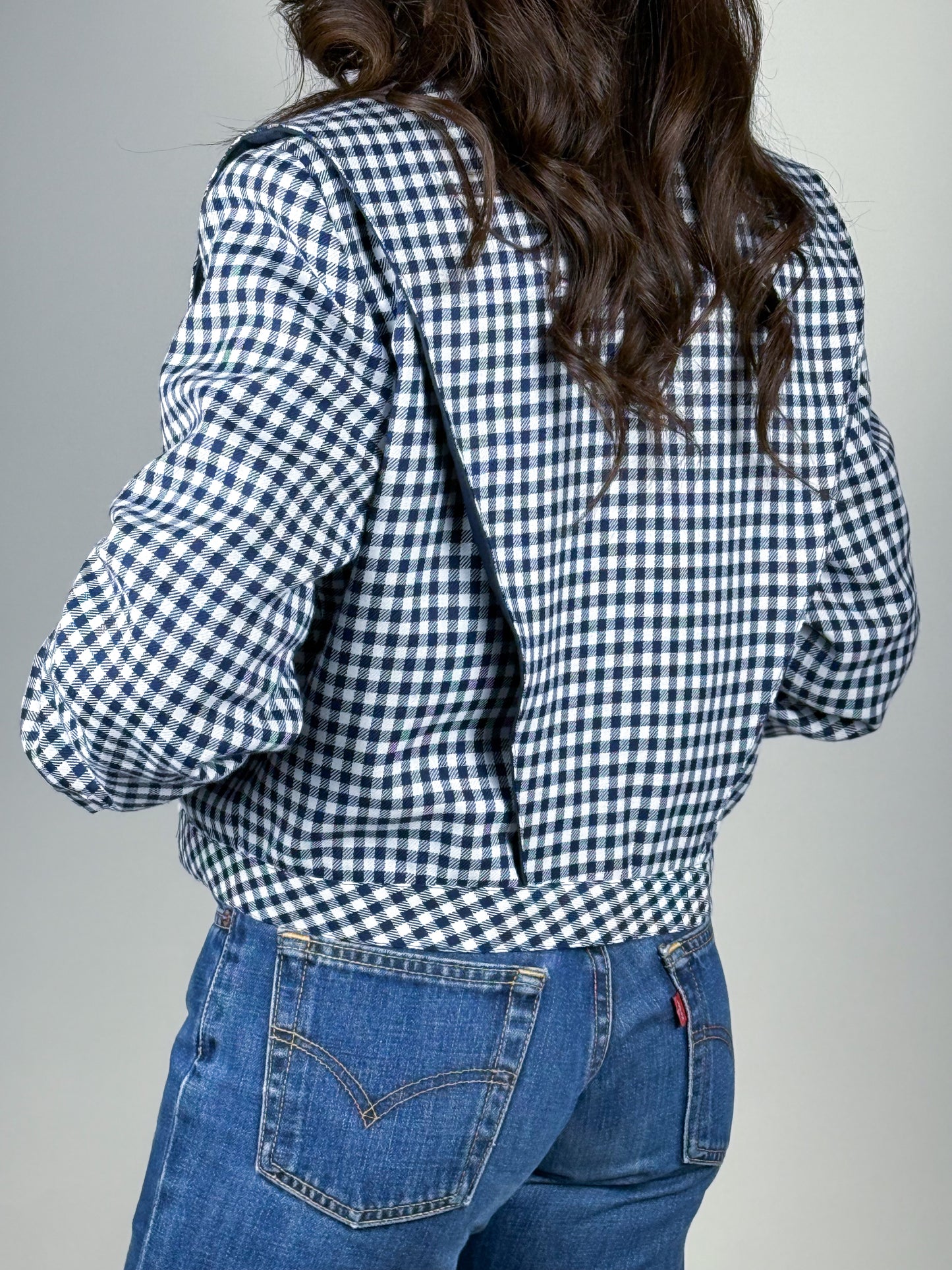 Giacca corta vintage donna vichy blu/bianco anni ’90