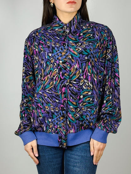 Camicia Vintage Anni '80 a Fantasia Astratta in Viscosa | Viola, Blu e Verde