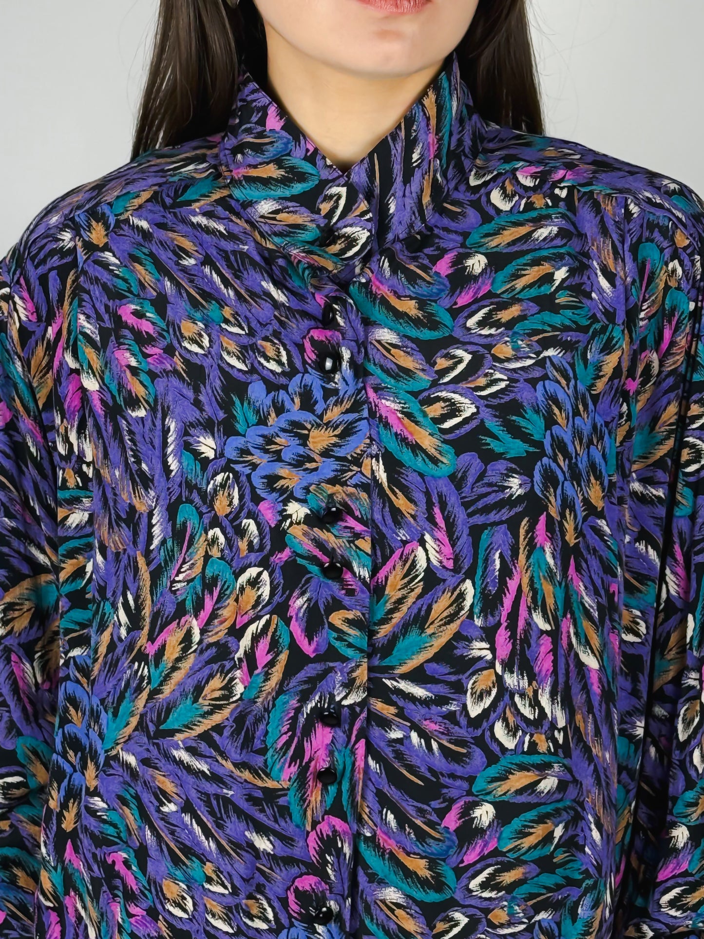 Camicia Vintage Anni '80 a Fantasia Astratta in Viscosa | Viola, Blu e Verde