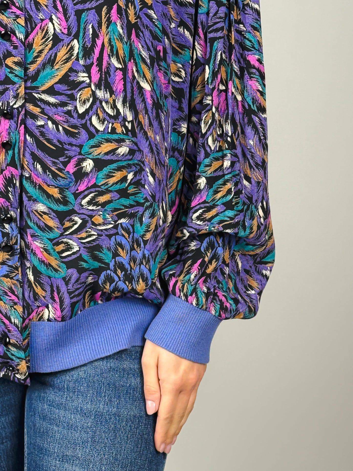 Camicia Vintage Anni '80 a Fantasia Astratta in Viscosa | Viola, Blu e Verde