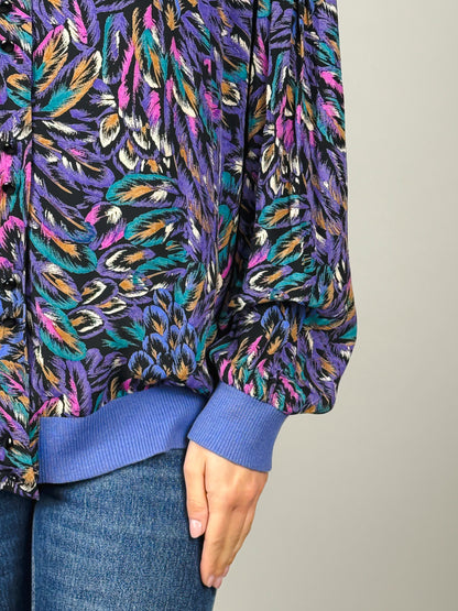 Camicia Vintage Anni '80 a Fantasia Astratta in Viscosa | Viola, Blu e Verde