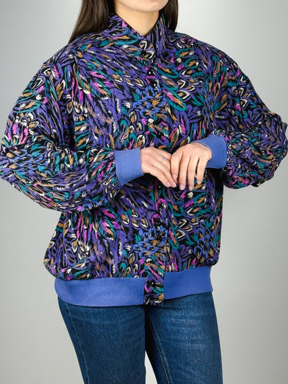 Camicia Vintage Anni '80 a Fantasia Astratta in Viscosa | Viola, Blu e Verde