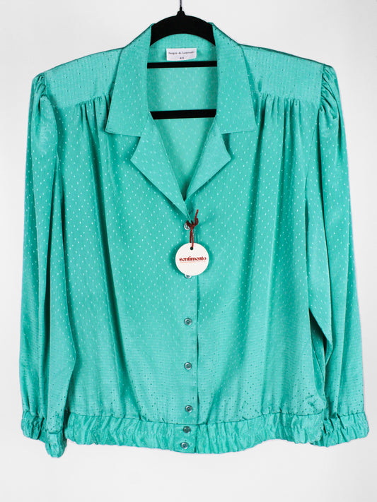 Blusa Vintage Acquamarina con Spalline Imbottite