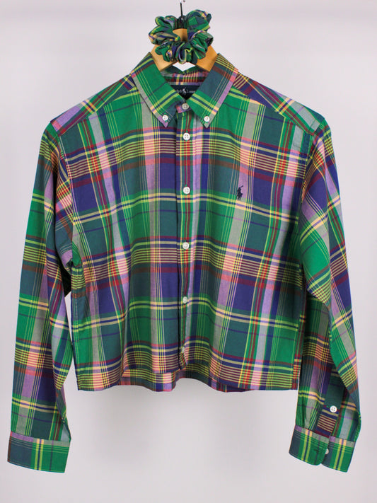 Camicia Vintage Ralph Lauren Cropped a Quadri con scrunchie