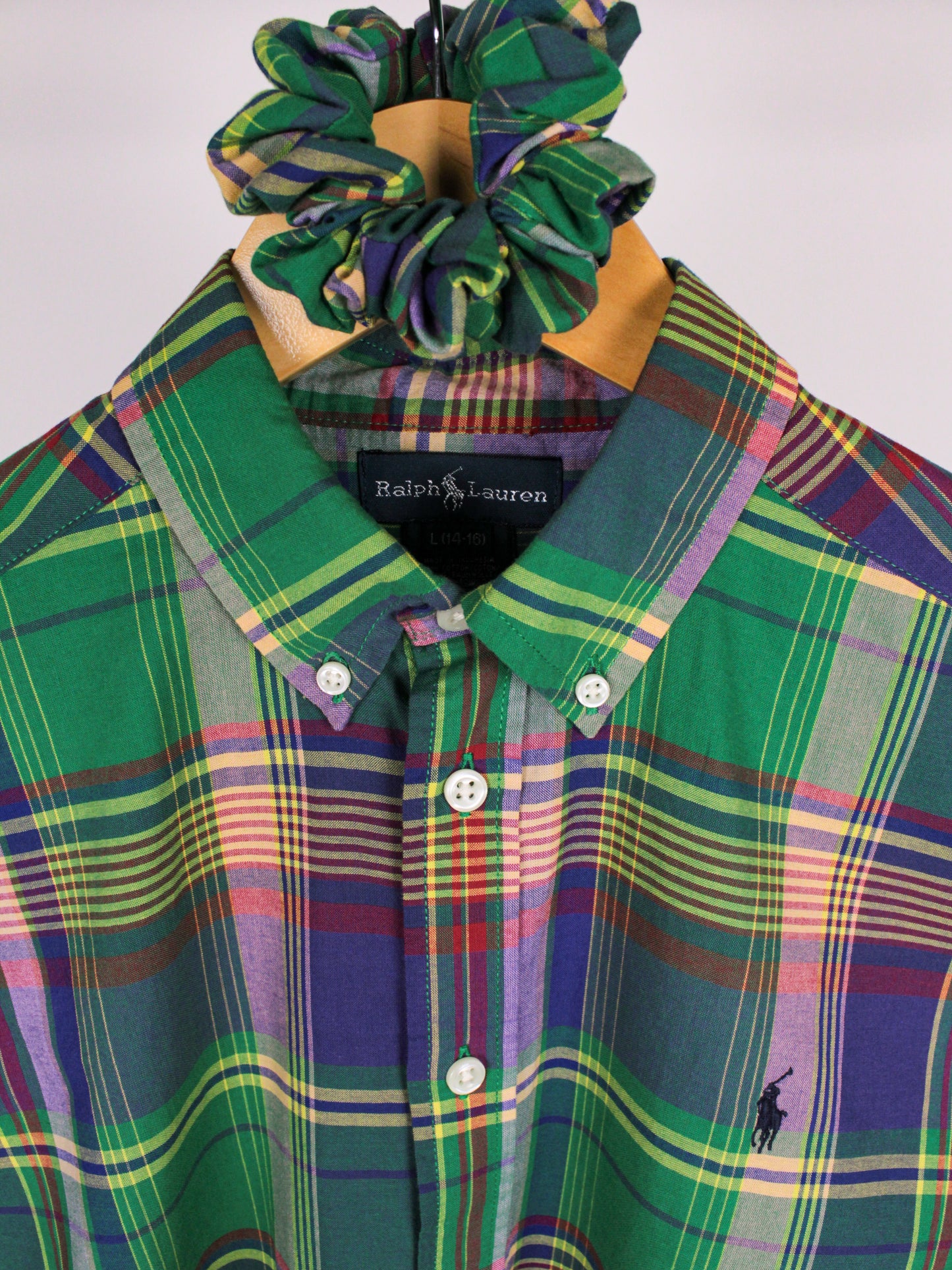 Camicia Vintage Ralph Lauren Cropped a Quadri con scrunchie