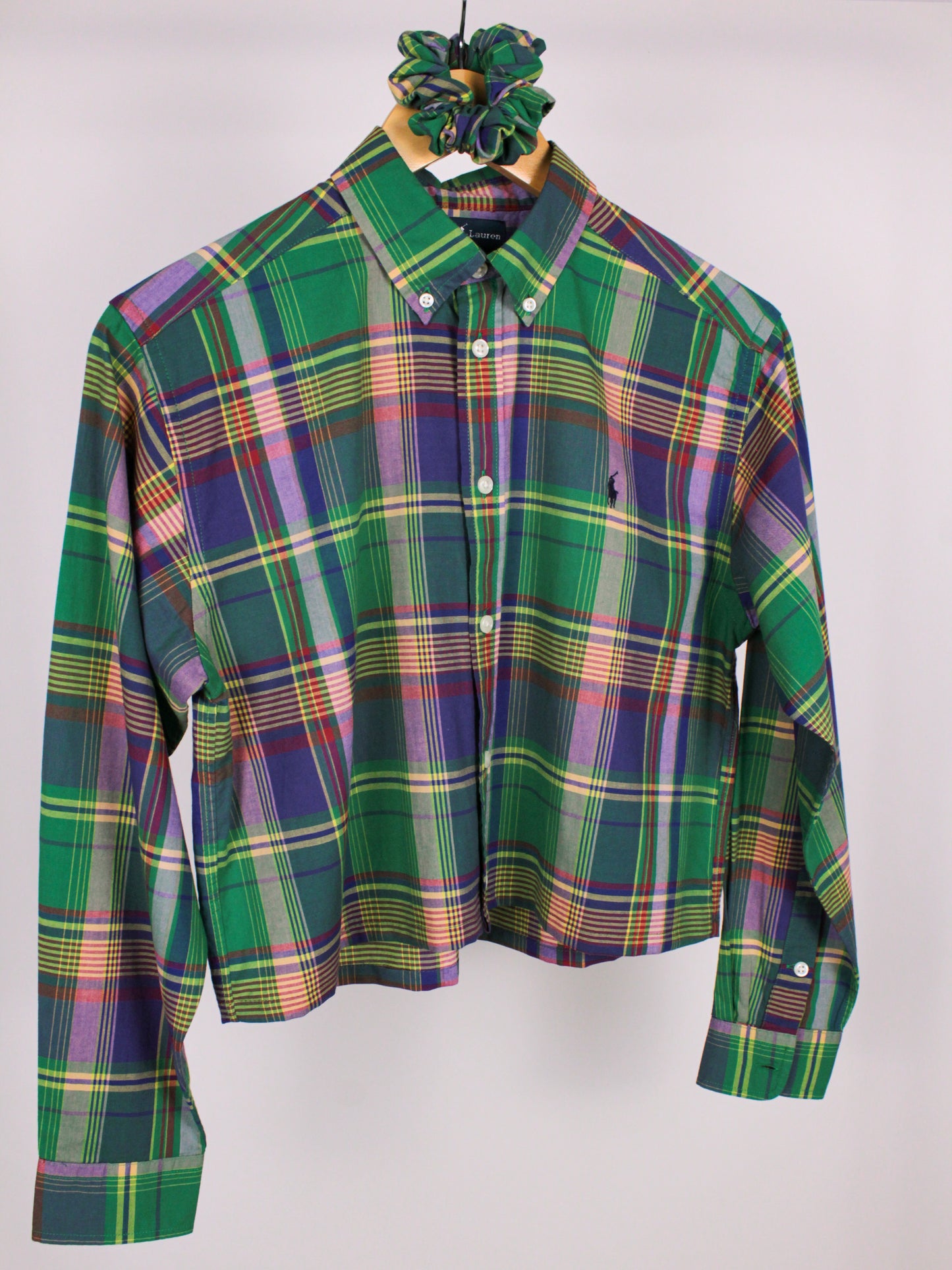 Camicia Vintage Ralph Lauren Cropped a Quadri con scrunchie