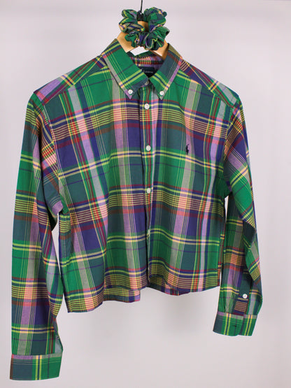 Camicia Vintage Ralph Lauren Cropped a Quadri con scrunchie