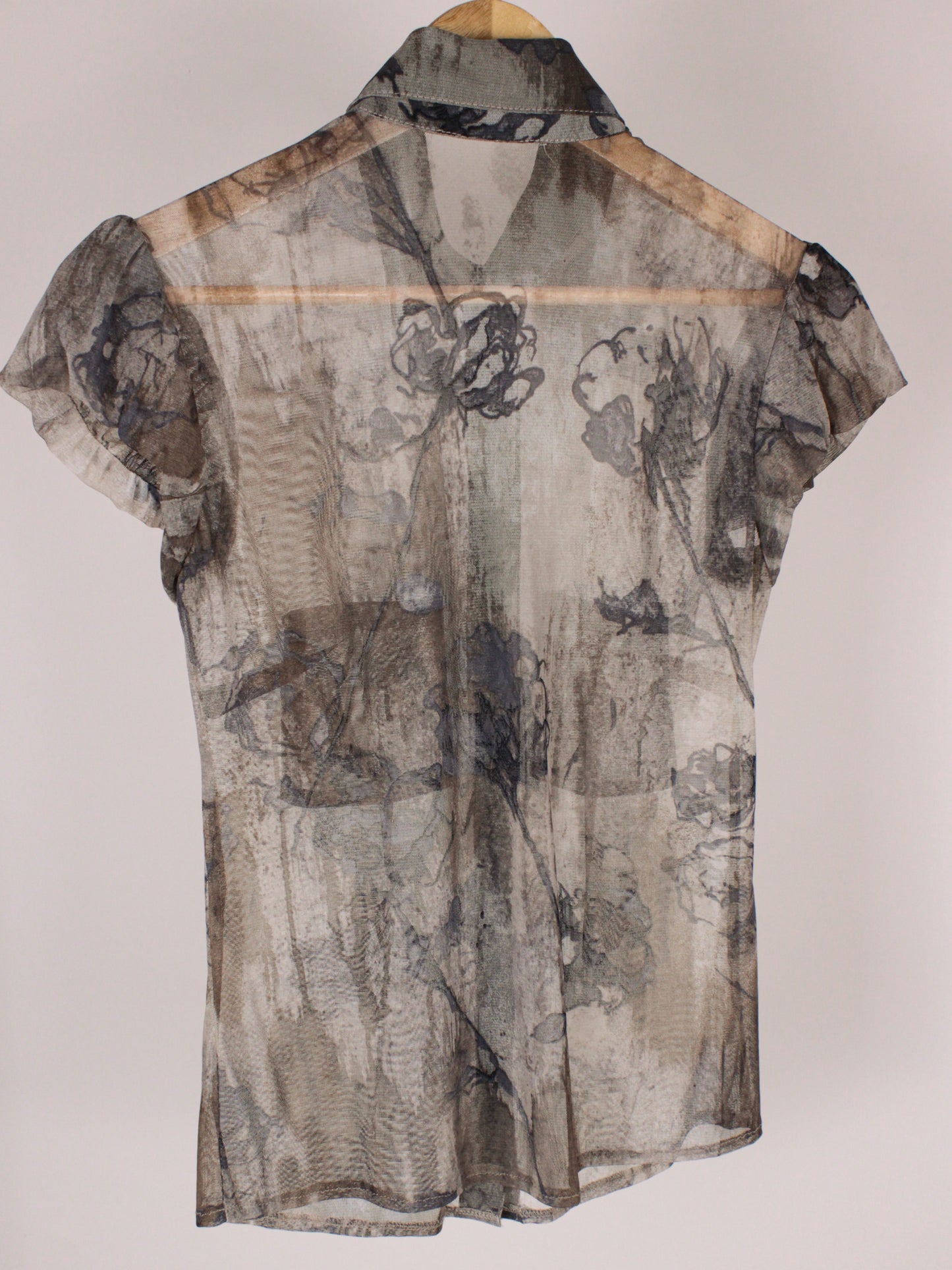 Camicia Vintage Trasparente con Stampa Floreale Grigia - Y2K
