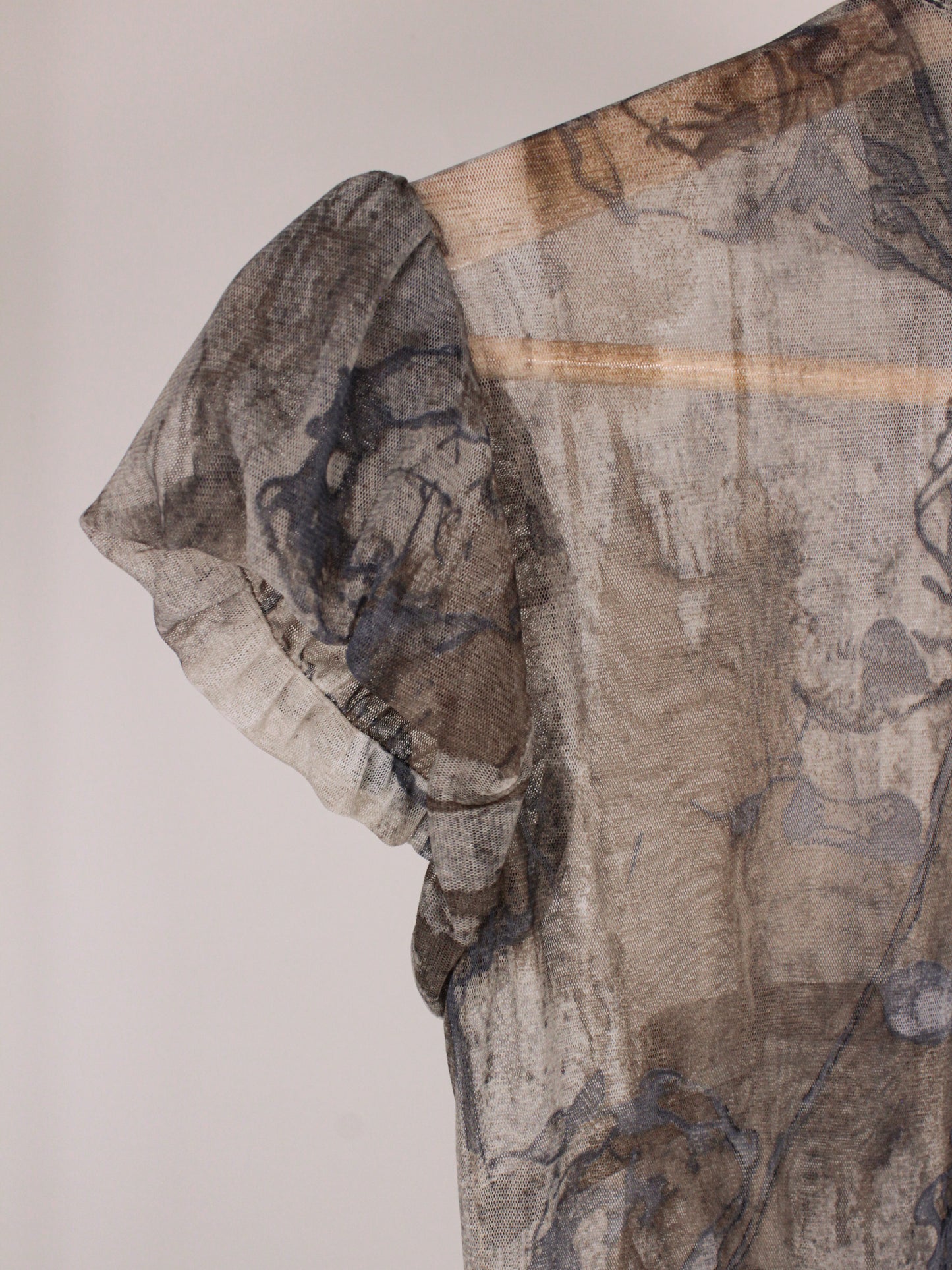 Camicia Vintage Trasparente con Stampa Floreale Grigia - Y2K