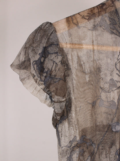 Camicia Vintage Trasparente con Stampa Floreale Grigia - Y2K