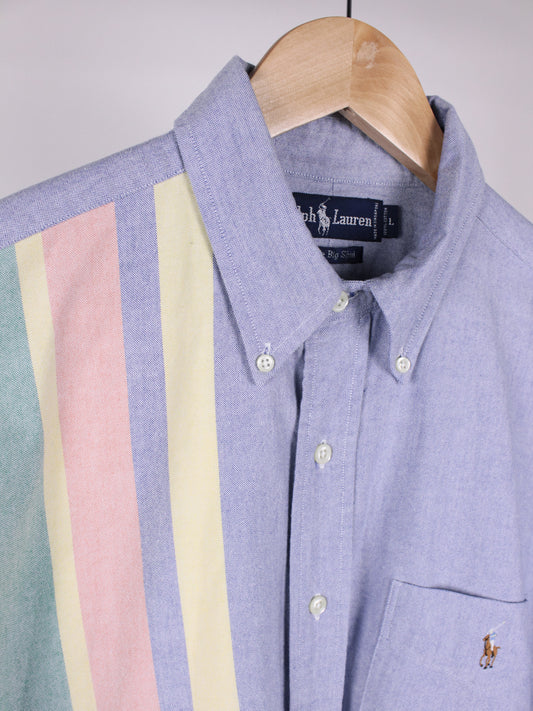 Camicia Vintage Ralph Lauren Oxford Oversize Azzurra con Righe Pastello – Taglia L