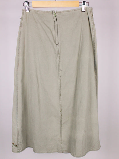 Gonna vintage in cotone con ricami e perline verde salvia – Y2K