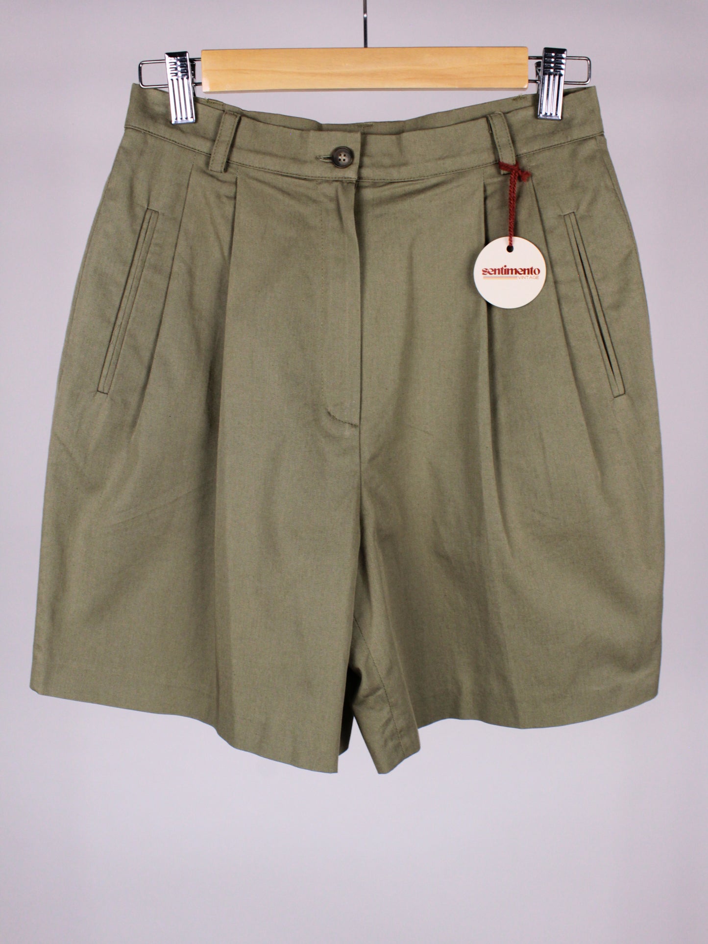 Bermuda vintage in cotone verde oliva con pinces – anni '90