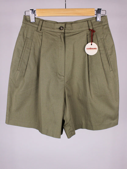 Bermuda vintage in cotone verde oliva con pinces – anni '90