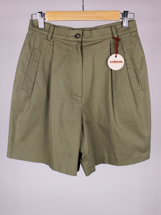 Bermuda vintage in cotone verde oliva con pinces – anni '90