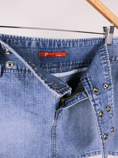 Minigonna denim vintage Y2K anni 2000 con cintura borchiata