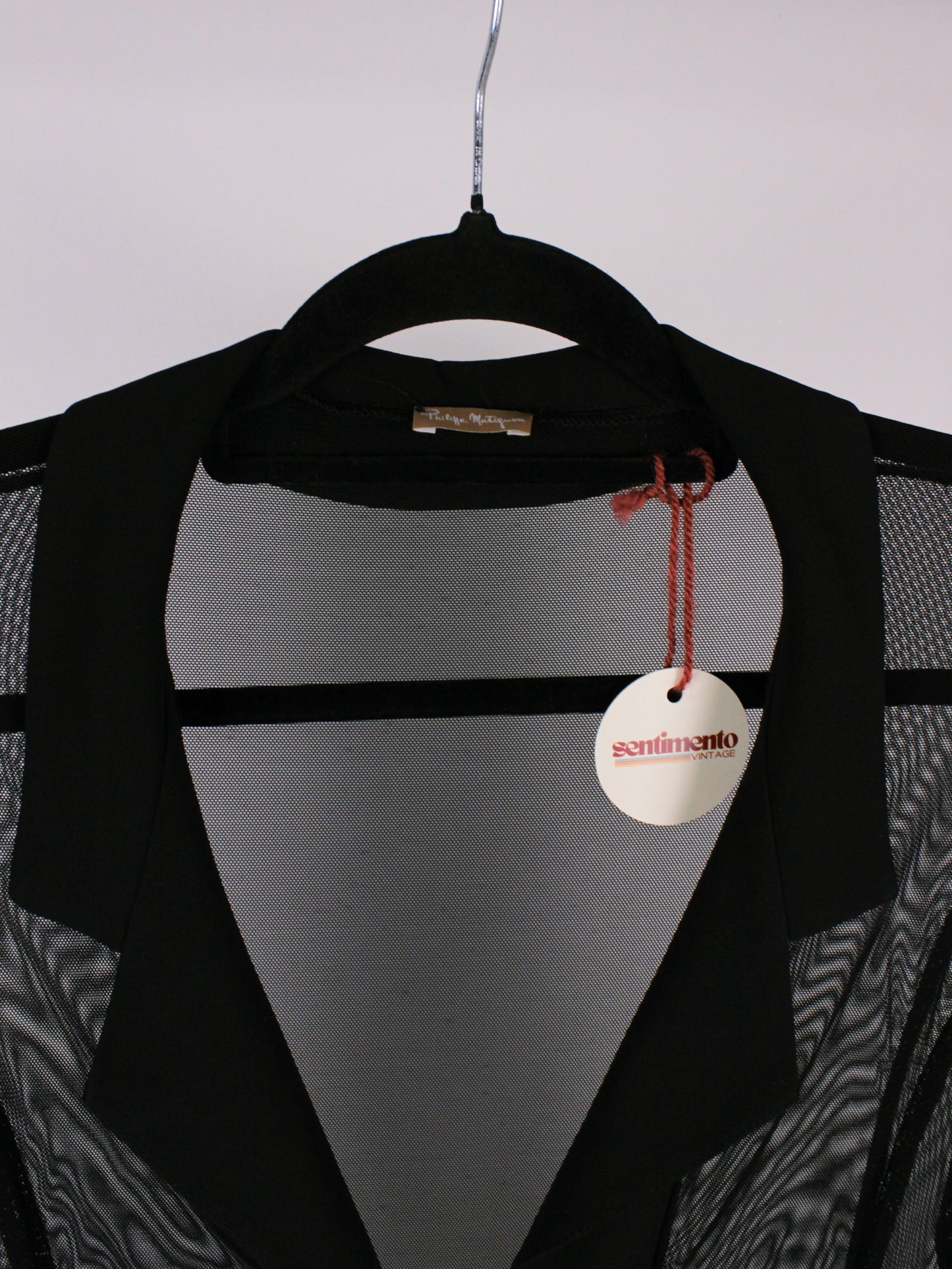 Camicia in tulle trasparente Philippe Matignon Vintage nera con colletto
