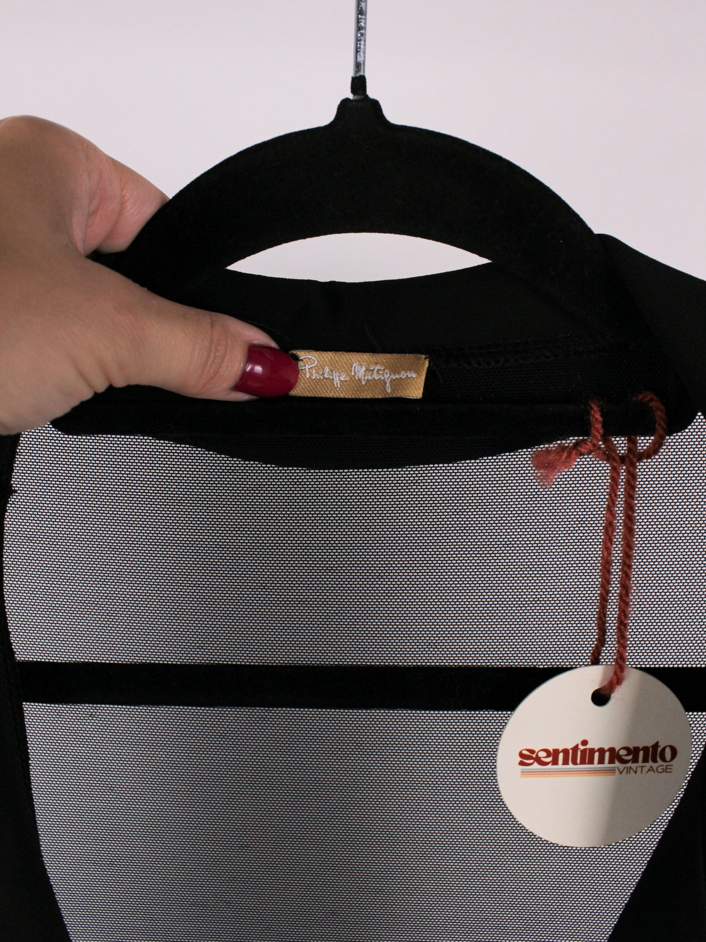 Camicia in tulle trasparente Philippe Matignon Vintage nera con colletto