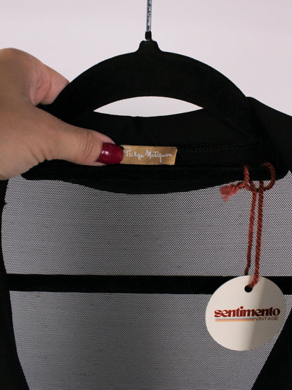 Camicia in tulle trasparente Philippe Matignon Vintage nera con colletto
