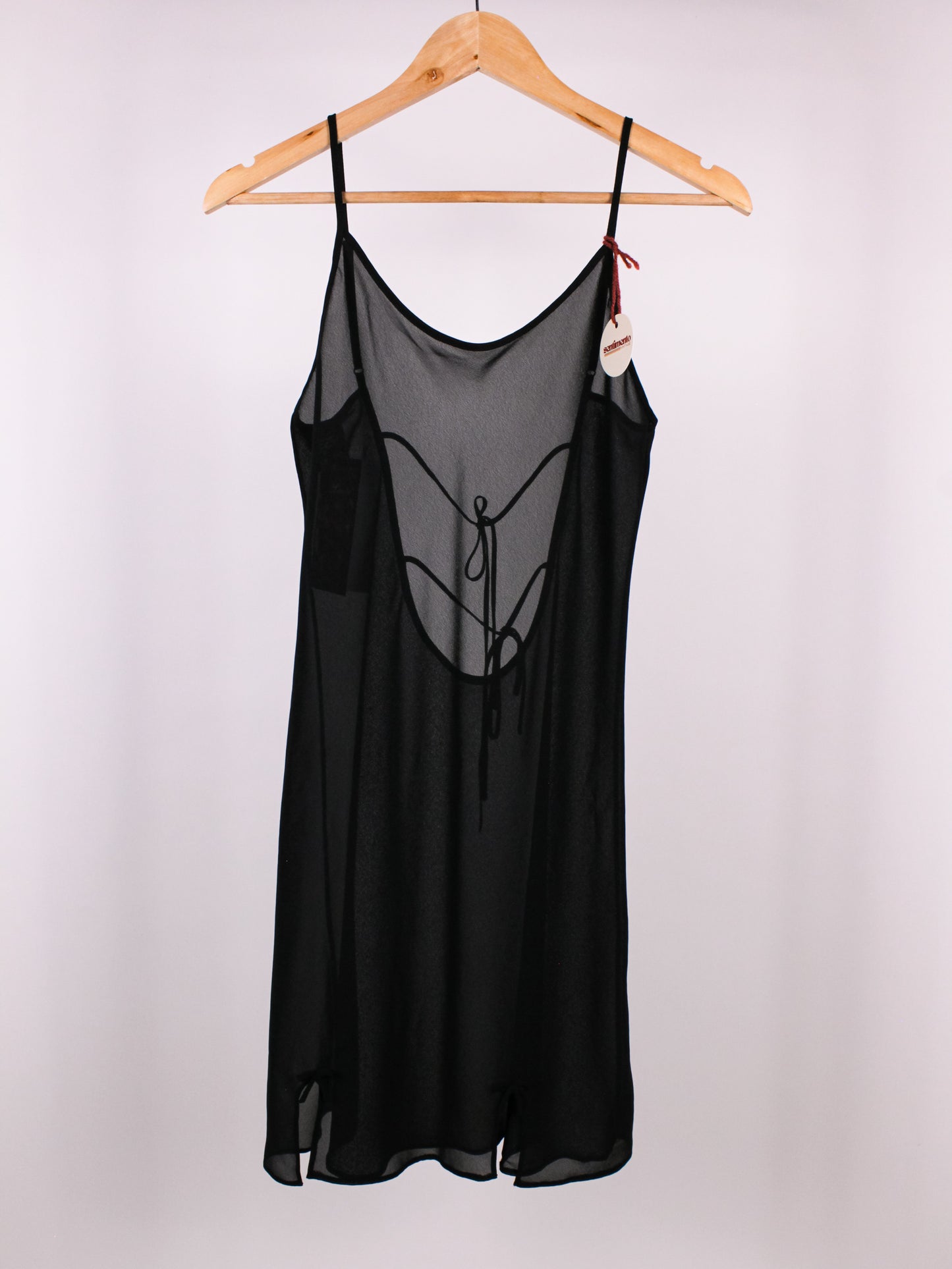 Sottoveste Vintage in Chiffon Nero con Scollo Posteriore e Laccetti