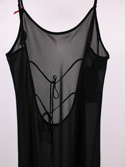 Sottoveste Vintage in Chiffon Nero con Scollo Posteriore e Laccetti