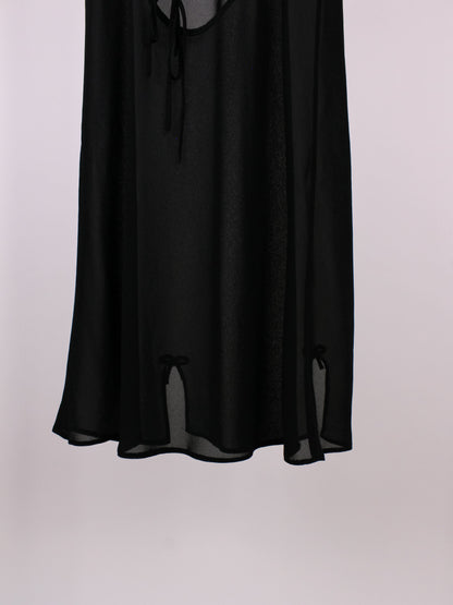 Sottoveste Vintage in Chiffon Nero con Scollo Posteriore e Laccetti