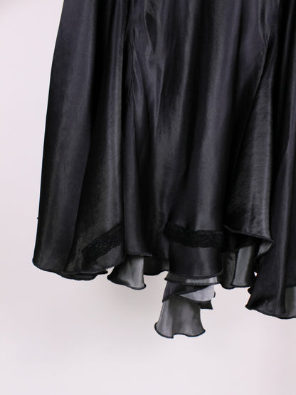 Gonna lunga vintage in raso nero con fascia in pizzo - Y2k
