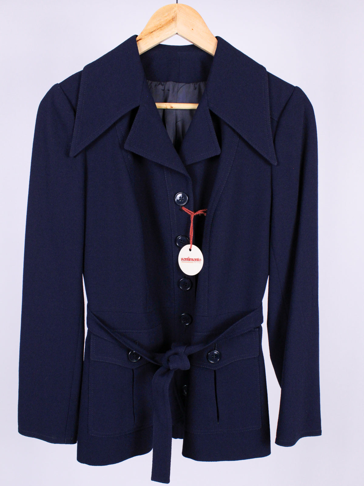 MAX MARA – Giacca vintage blu navy con cintura | Fine anni ’70