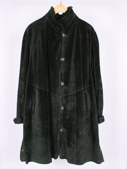Cappotto Vintage Shearling Verde Scuro in Pelle Scamosciata