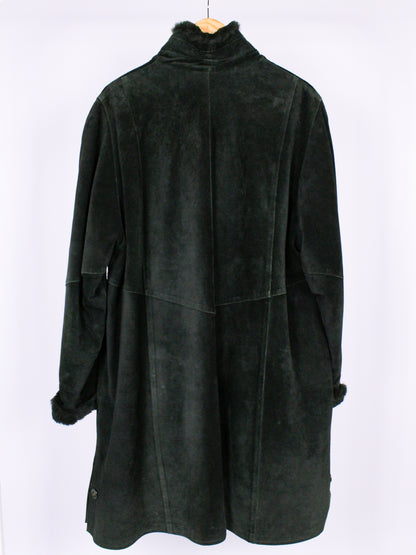 Cappotto Vintage Shearling Verde Scuro in Pelle Scamosciata