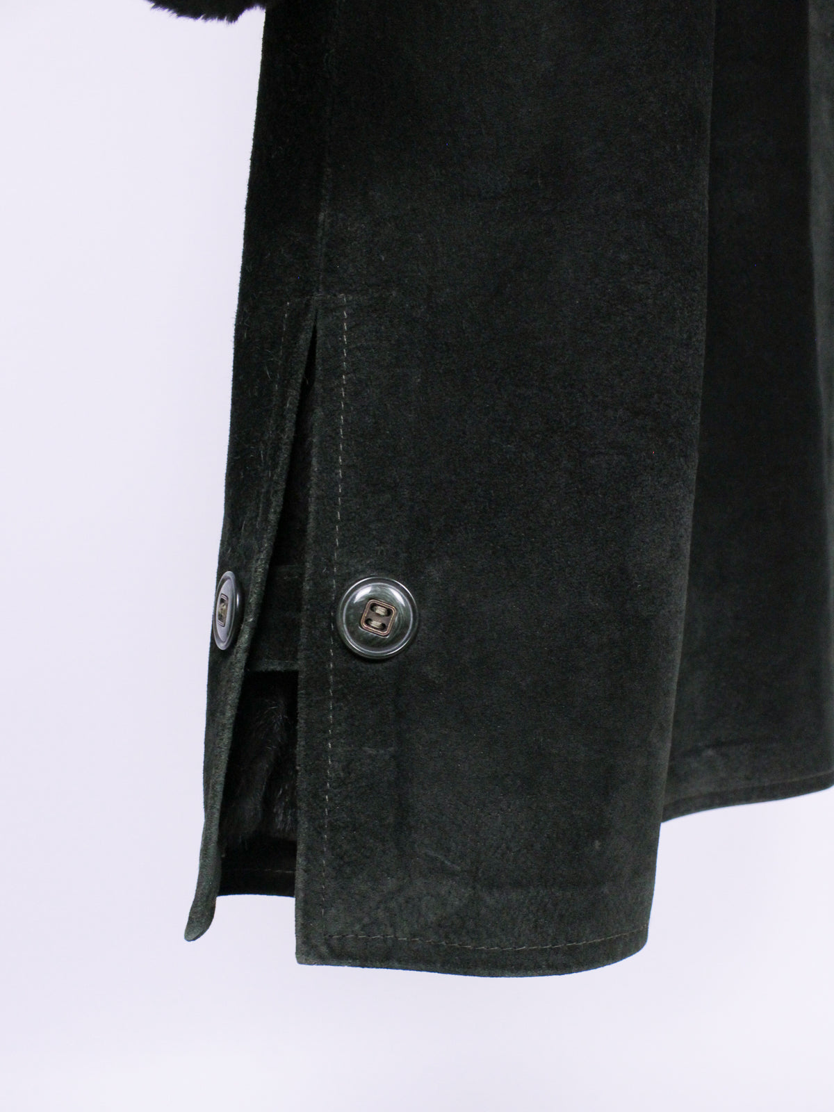 Cappotto Vintage Shearling Verde Scuro in Pelle Scamosciata