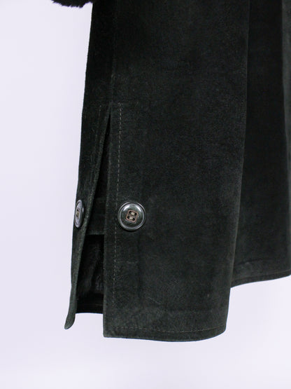 Cappotto Vintage Shearling Verde Scuro in Pelle Scamosciata