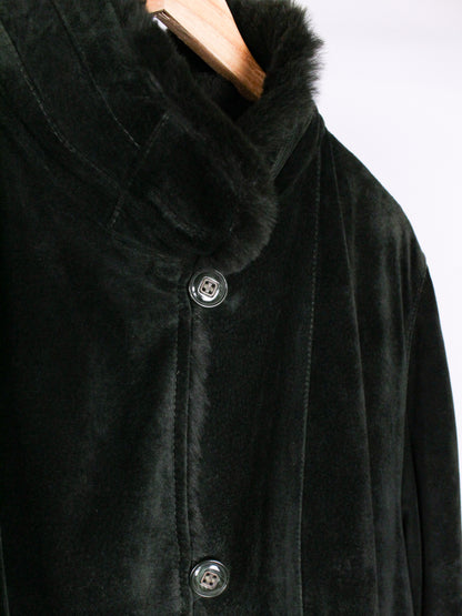 Cappotto Vintage Shearling Verde Scuro in Pelle Scamosciata