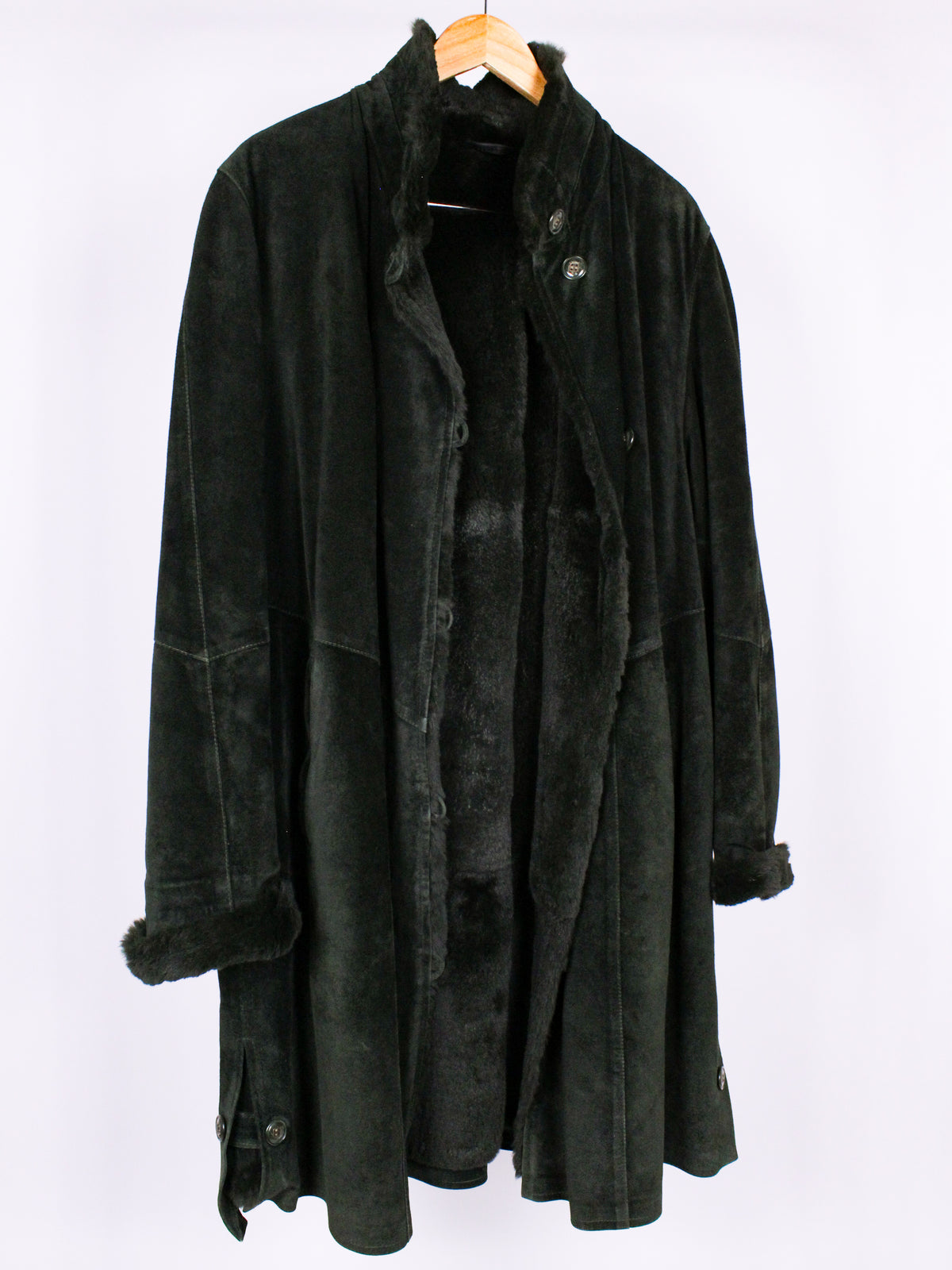 Cappotto Vintage Shearling Verde Scuro in Pelle Scamosciata