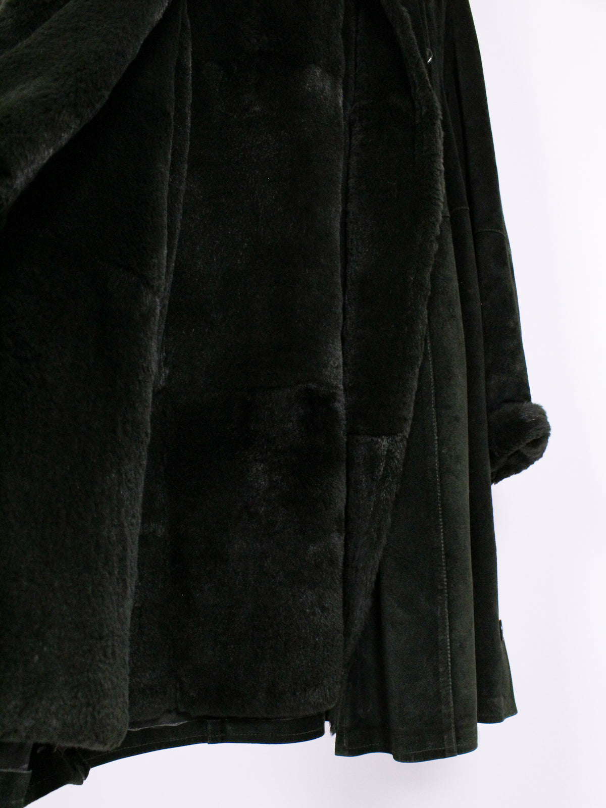 Cappotto Vintage Shearling Verde Scuro in Pelle Scamosciata