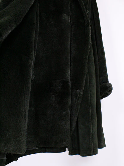 Cappotto Vintage Shearling Verde Scuro in Pelle Scamosciata