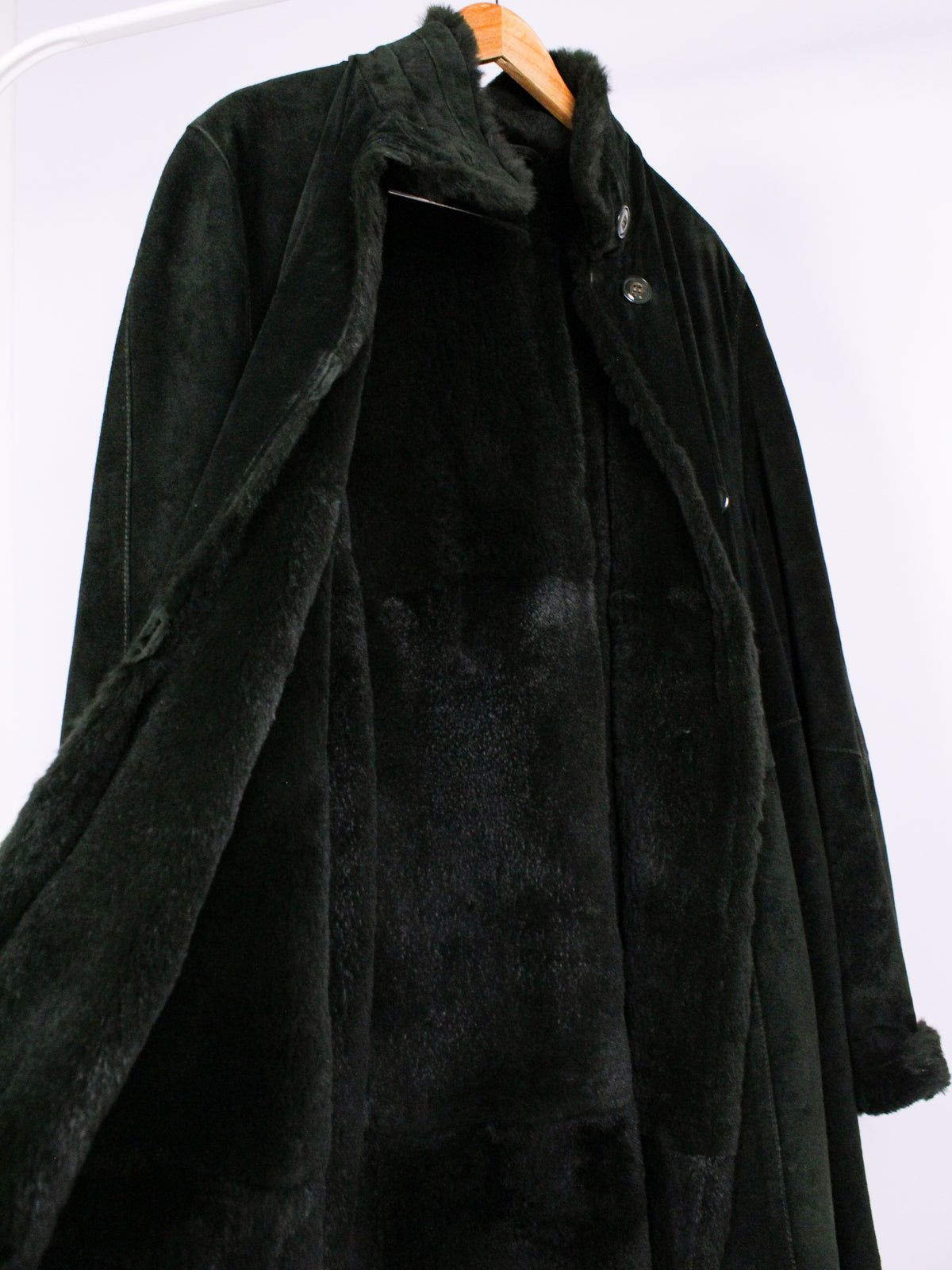 Cappotto Vintage Shearling Verde Scuro in Pelle Scamosciata